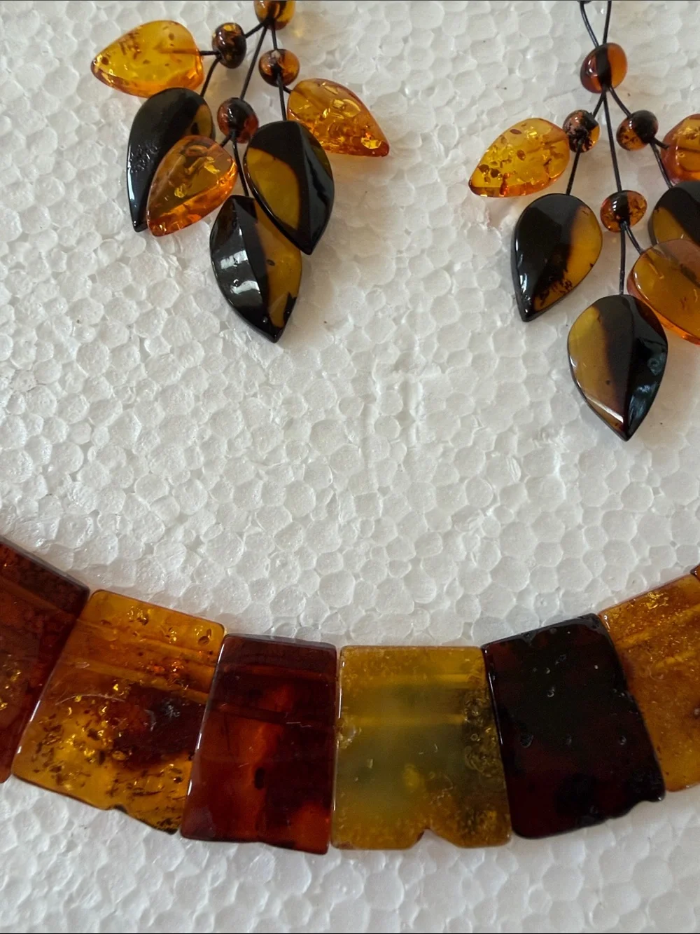 Amber Multi-Tone Leaf Necklace & Earrings Set from Latvia
